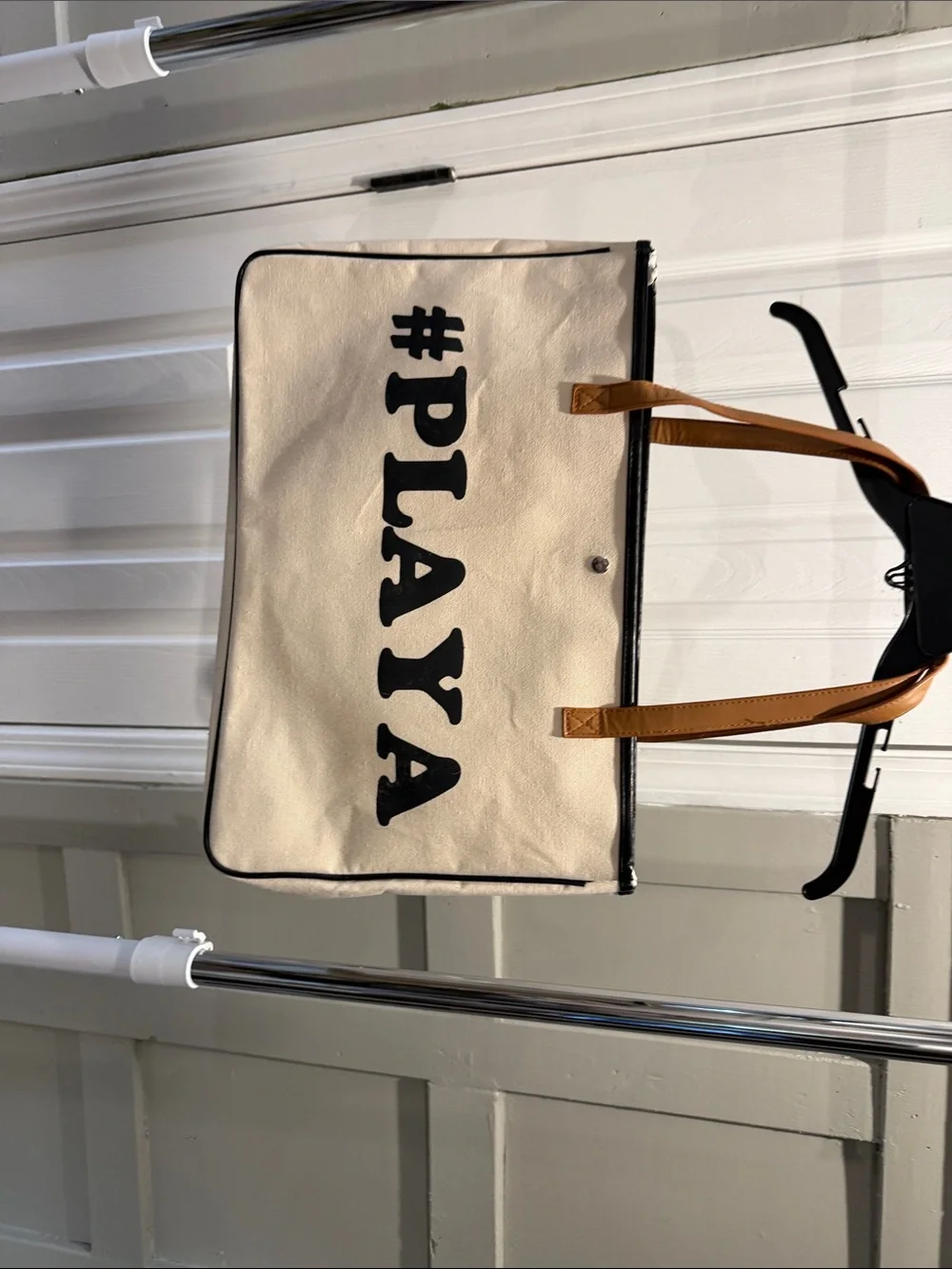 Canvas Tote Bag #PLAYA in Cream with Tan Straps